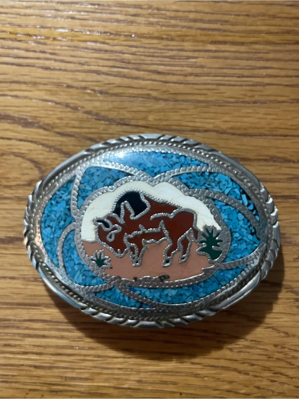 Vintage Southwestern Buffalo Turquoise Belt Buckle